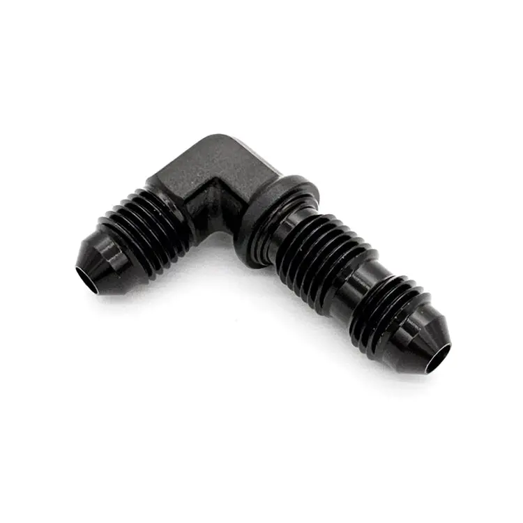 -10An 90° Male An Flare Bulkhead Adapter – Black Hard-Anodized Aluminum 1