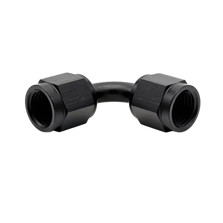 -20An Female Swivel 90° An Flare Union – Black Hard-Anodized Aluminum 1
