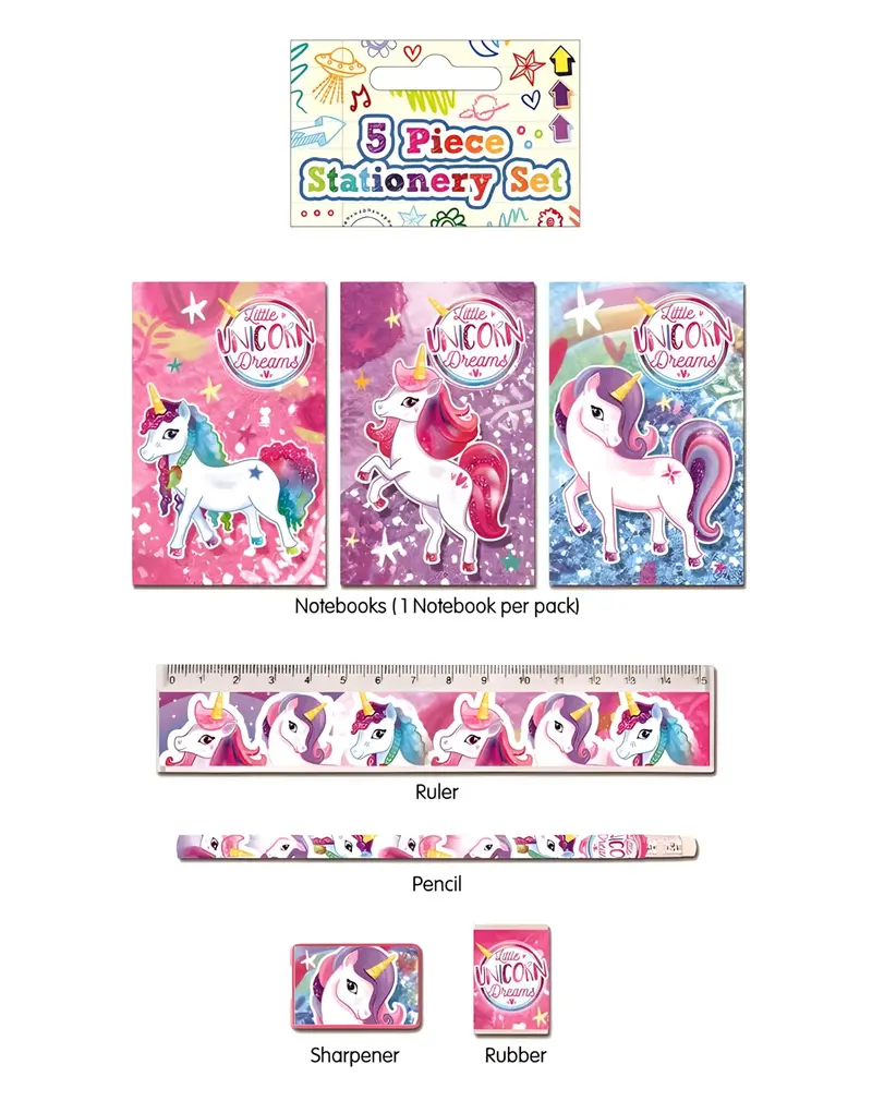 5-Piece Pink Unicorn-Themed Stationery Set 1