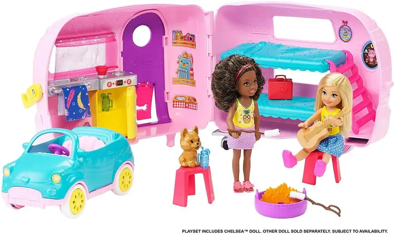 Barbie Club Chelsea Transforming Camper Playset – Includes Doll, Puppy, Car & Accessories 1