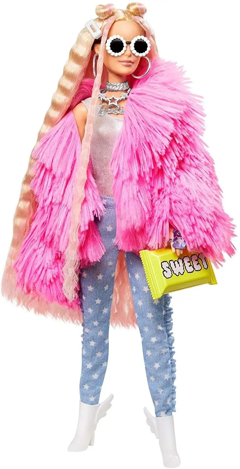 Barbie Extra Doll #3 – Pink Fluffy Coat Figure With Unicorn-Pig Companion 1