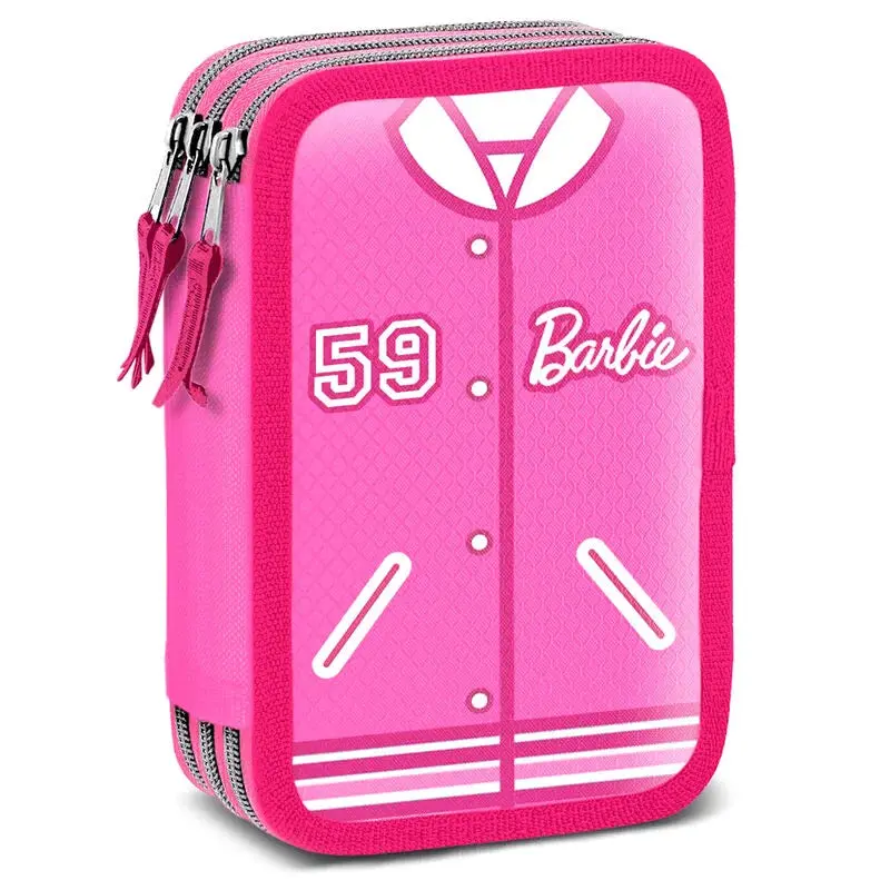 Barbie Varsity Pink Triple Pouch Pencil Case – Stylish School Accessory 1