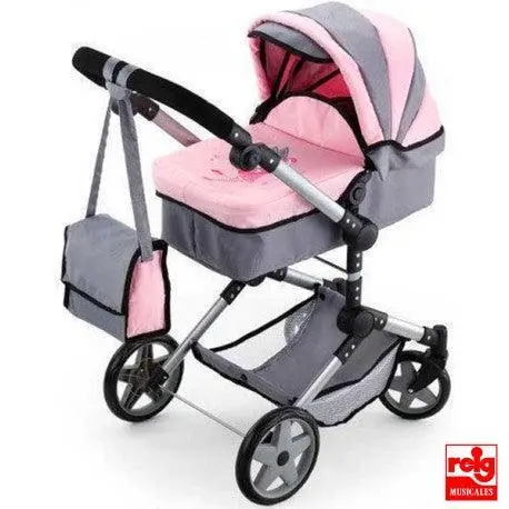 Bayer Neo Pro Large Doll Pram – Modern Grey And Pink Design 1