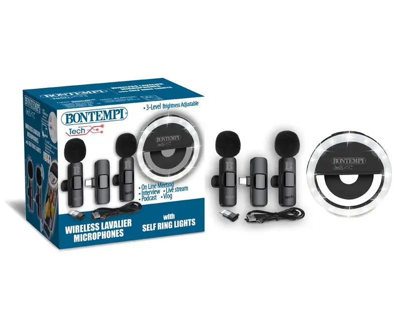 Bontempi Dual Wireless Lavalier Mics With Ring Light For Content Creators 1