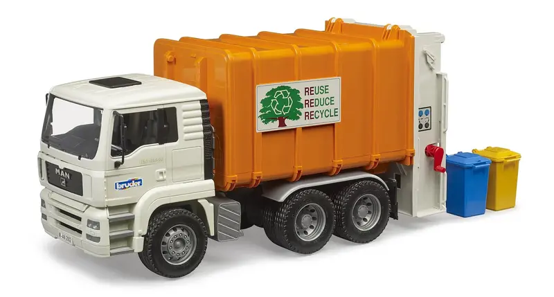 Bruder Man Tga Orange Garbage Truck Toy With Rear-Loading Function 1