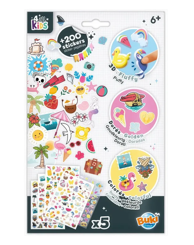 Buki France 200+ Assorted Sticker Pack For Kids – Creative Activity Set 1