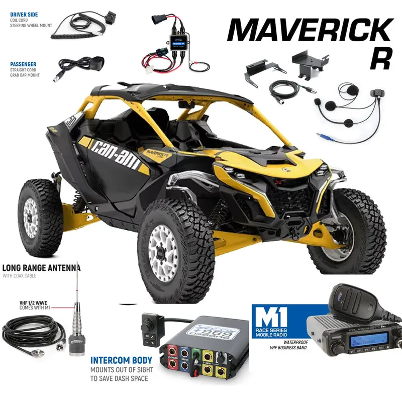 Can-Am Maverick R Communication Kit Featuring Rocker-Switch Bluetooth Intercom And Dual-Channel Radio 1
