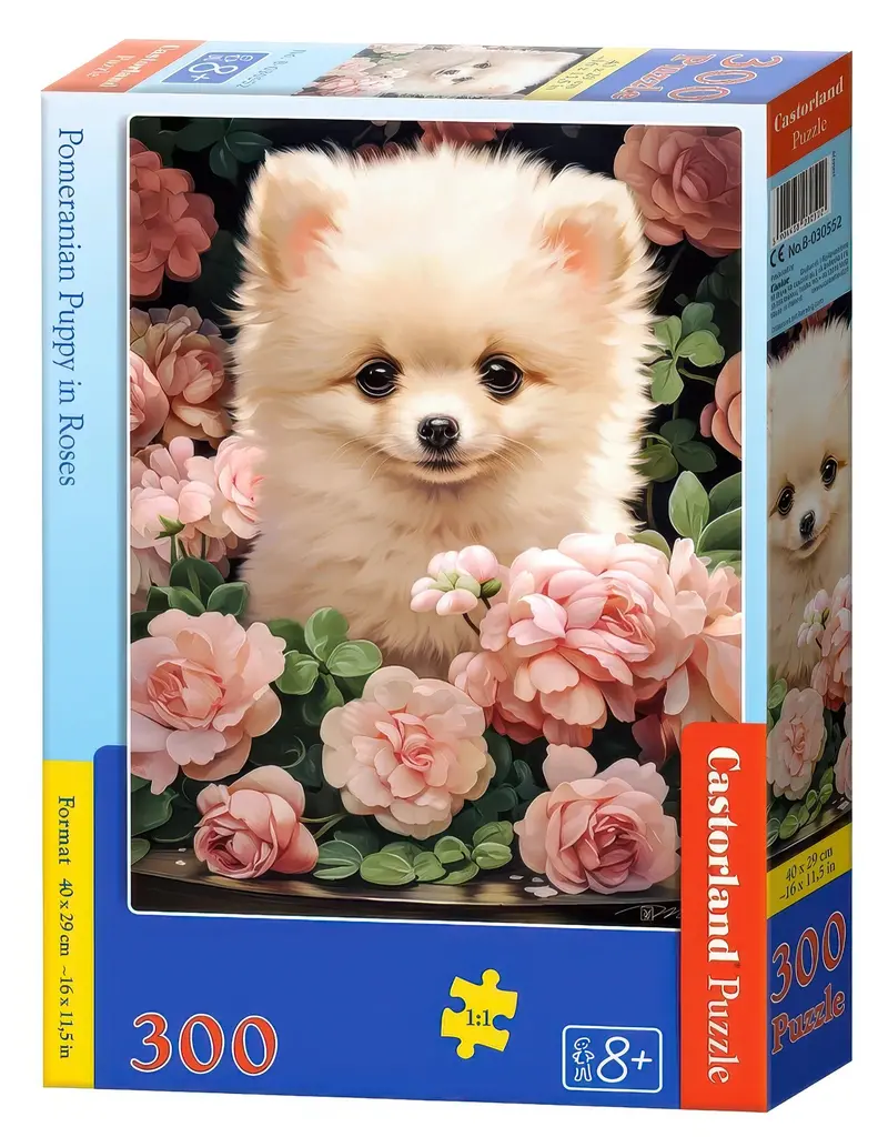 Castorland Pomeranian Puppy In Roses Puzzle – 300-Piece Floral Pet Design 1