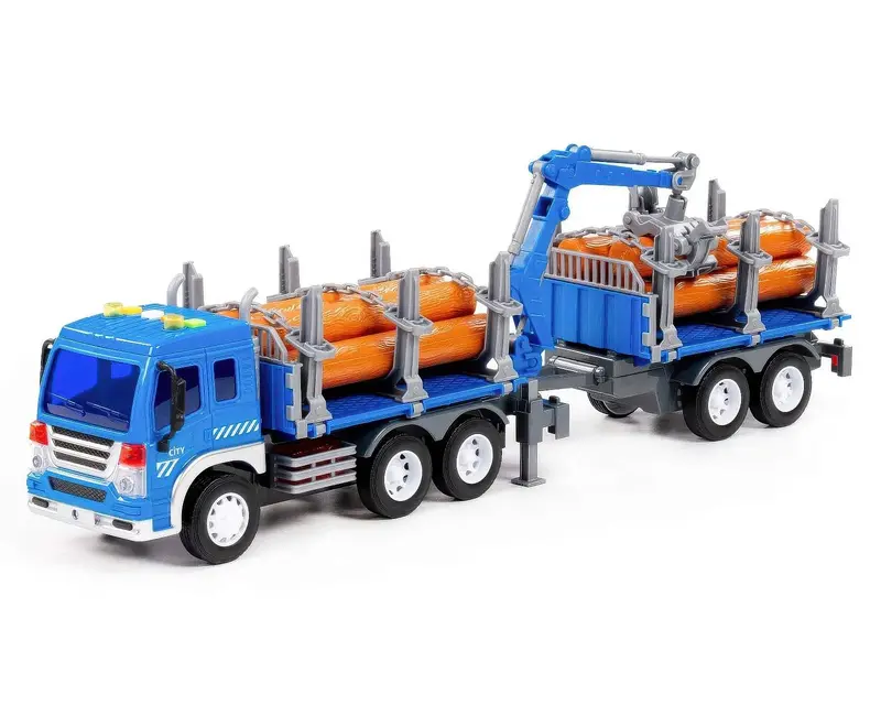City Timber Transport Truck With Detachable Trailer & Rotating Crane 1