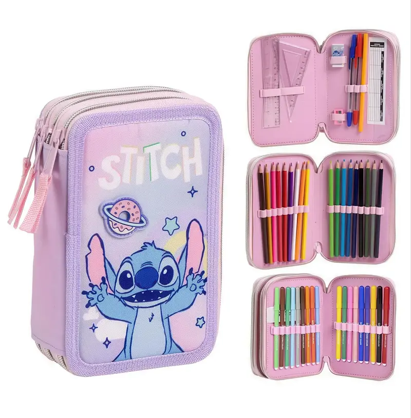 Disney Stitch Triple-Compartment Pencil Case – Spacious School Essentials Bag 1