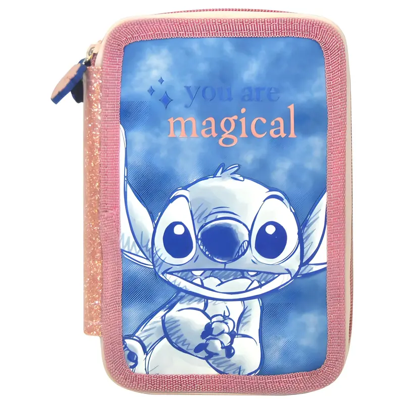 Disney Stitch Triple-Zip Pencil Case – Multi-Compartment School Organizer 1
