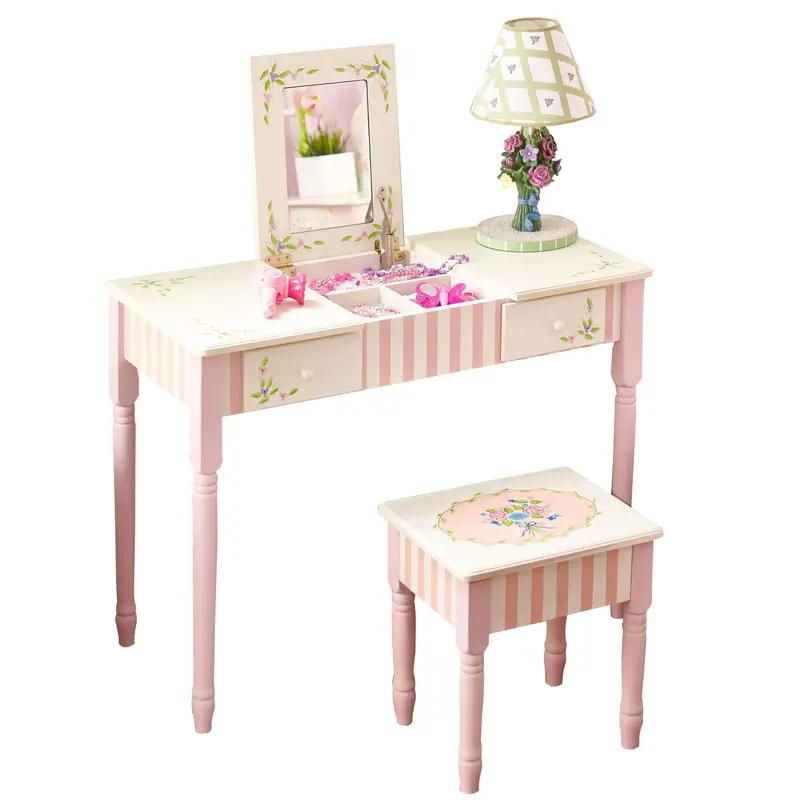 Fantasy Fields Bouquet Wooden Vanity Set With Mirror & Stool 1