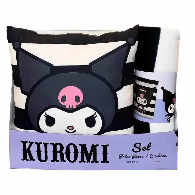 Hello Kitty & Kuromi Winter-Themed Polar Blanket And Pillow Set 1