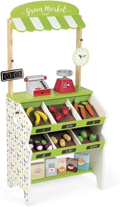 Janod Green Wooden Grocery Market Playset 1