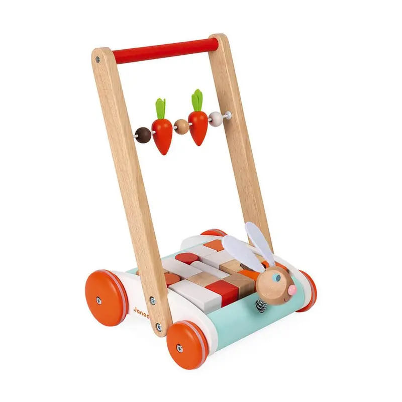 Janod Rabbit-Themed Block Trolley For Toddlers 1