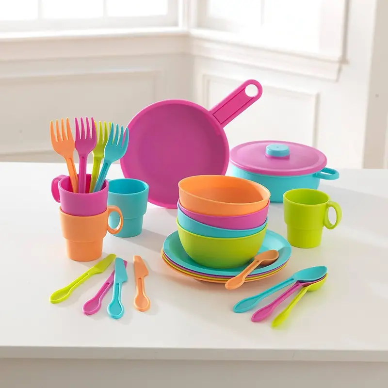 Kidkraft 27-Piece Bright Plastic Cookware Set – Kitchen Pretend Play Toy 1