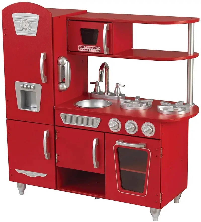 Kidkraft Red Vintage Wooden Play Kitchen – Classic Toy Cooking Center 1