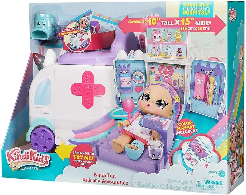Kindi Kids Unicorn Ambulance Playset – Hospital Corner Role-Play Toy With Rescue Features 1