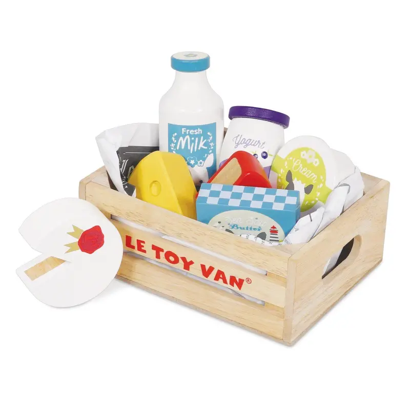 Le Toy Van Cheese & Dairy Crate – Wooden Pretend Play Food Set 1