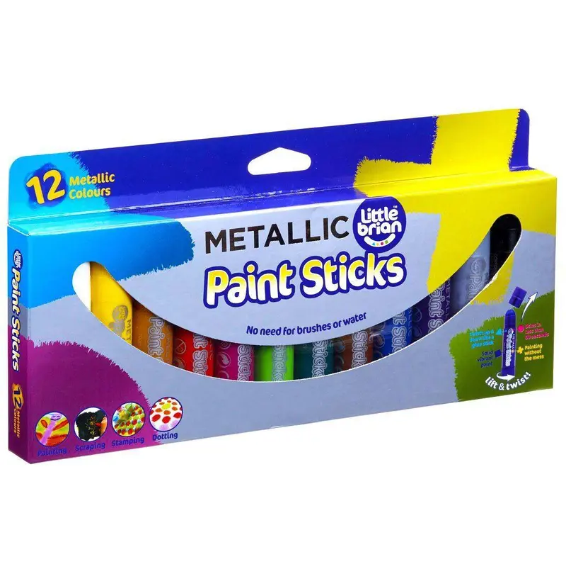 Little Brian Metallic Paint Sticks – 12-Count Shimmer Art Set 1