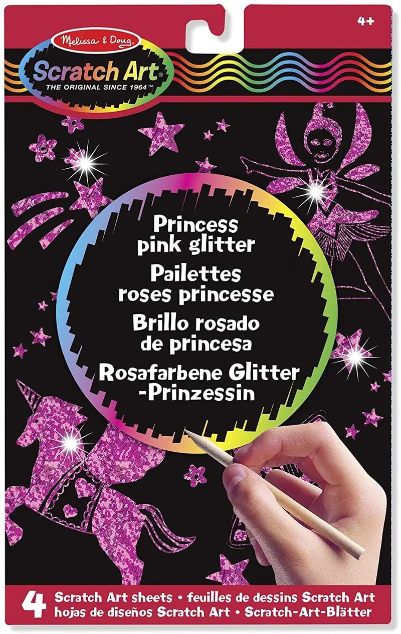 Melissa & Doug Princess Pink Glitter Scratch Art Boards – Sparkly Scratch-Reveal Drawing Set 1