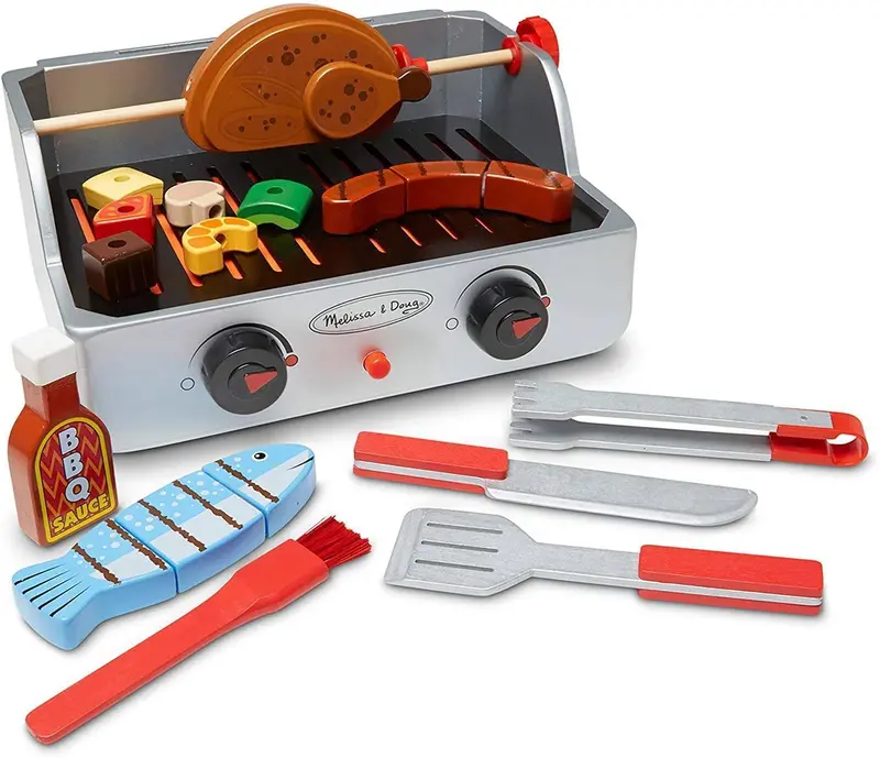 Melissa & Doug Rotisserie & Grill Play Set – Wooden Barbecue Pretend Play Kit 1