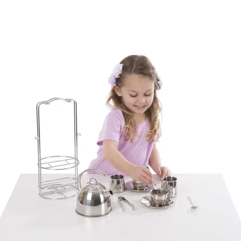 Melissa & Doug Stainless Steel Tea Set With Storage Stand 1
