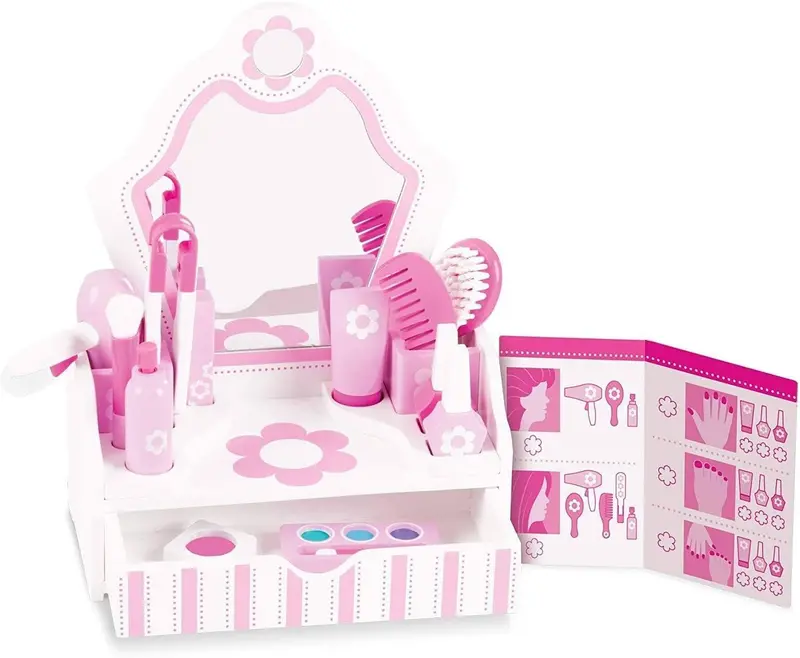 Melissa & Doug Wooden Beauty Salon Playset – Classic Role-Play Styling Center 1