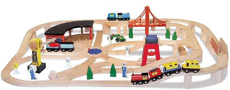 Melissa & Doug Wooden Railway Set – Modular Train Track Play System (10701) 1