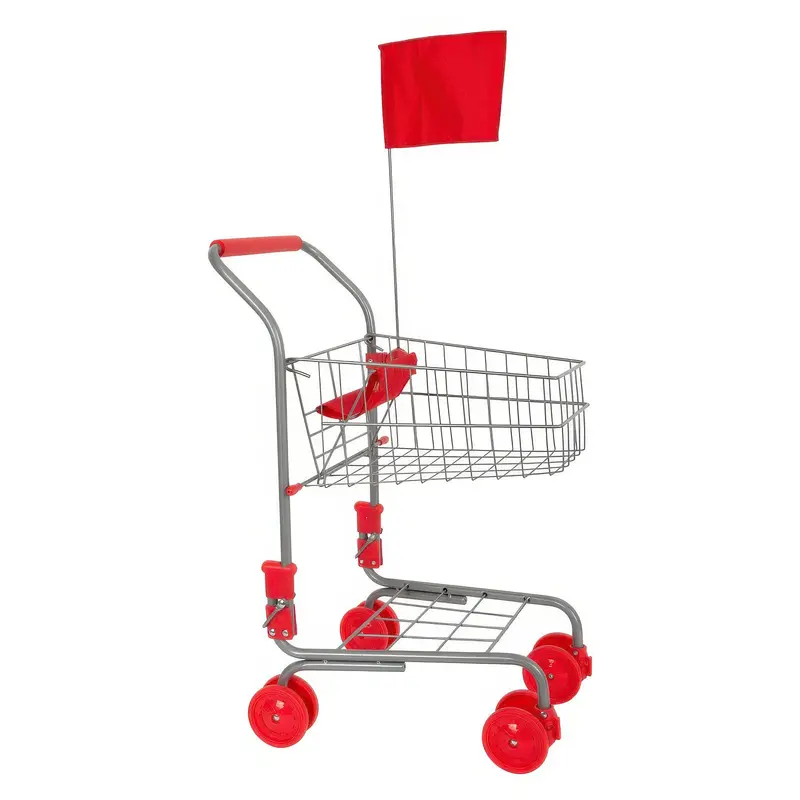 Metal Toy Shopping Cart With Integrated Doll Seat And Playful Flag 1
