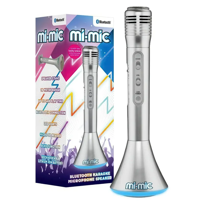 Mi-Mic Portable Bluetooth Karaoke Mic – Silver Wireless Speaker-Microphone Combo 1