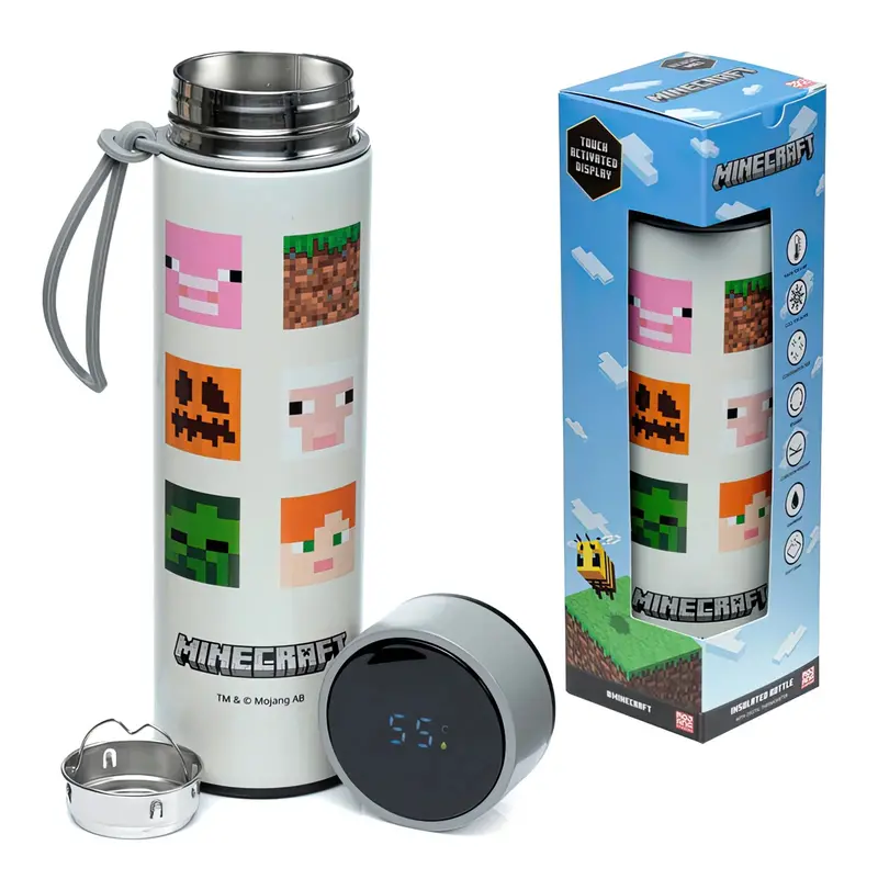 Minecraft Stainless Steel Thermos – 450Ml Insulated Drink Bottle With Temp Gauge 1