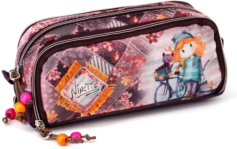Ninette Bicycle-Print Pencil Case – Compact Zippered Accessory 1