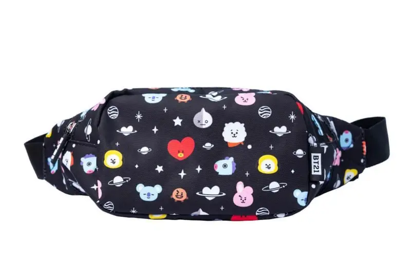 Official Bt21 Licensed Black Waist Bag – Adjustable Unisex Bumbag 1