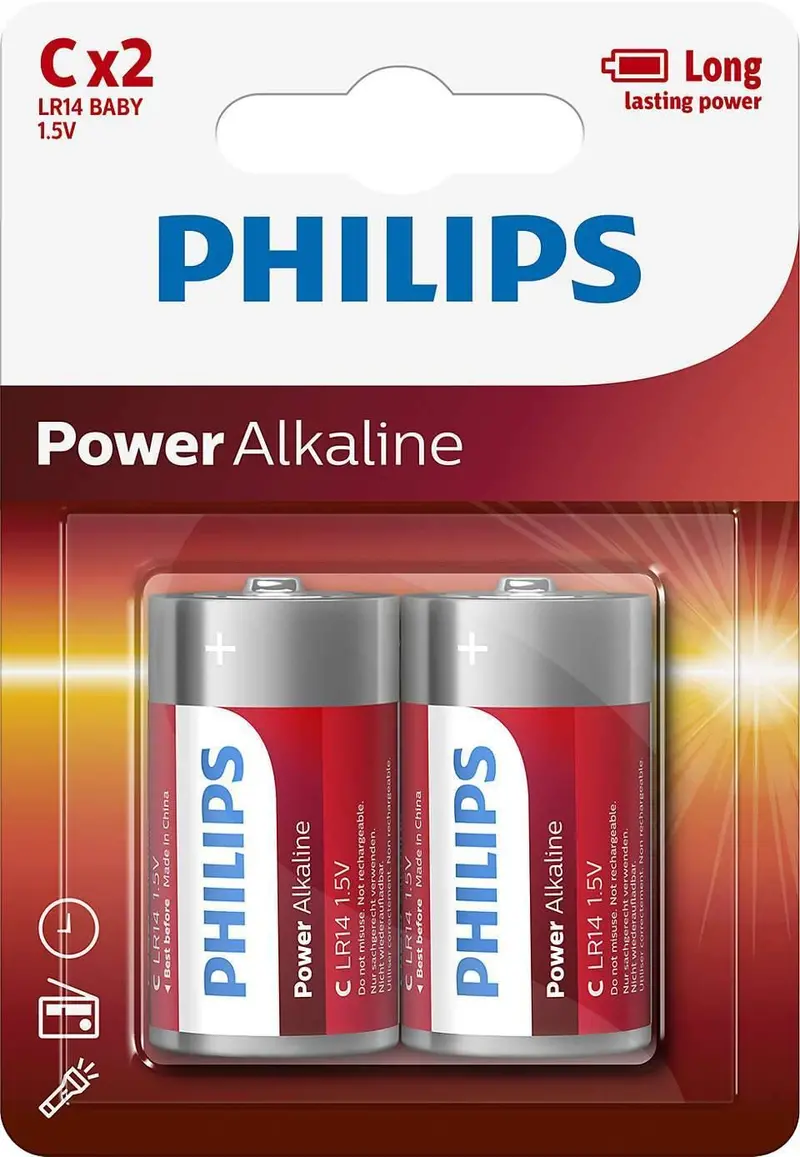 Philips Power C-Cell Alkaline Batteries – 2-Pack Reliable Power Supply 1