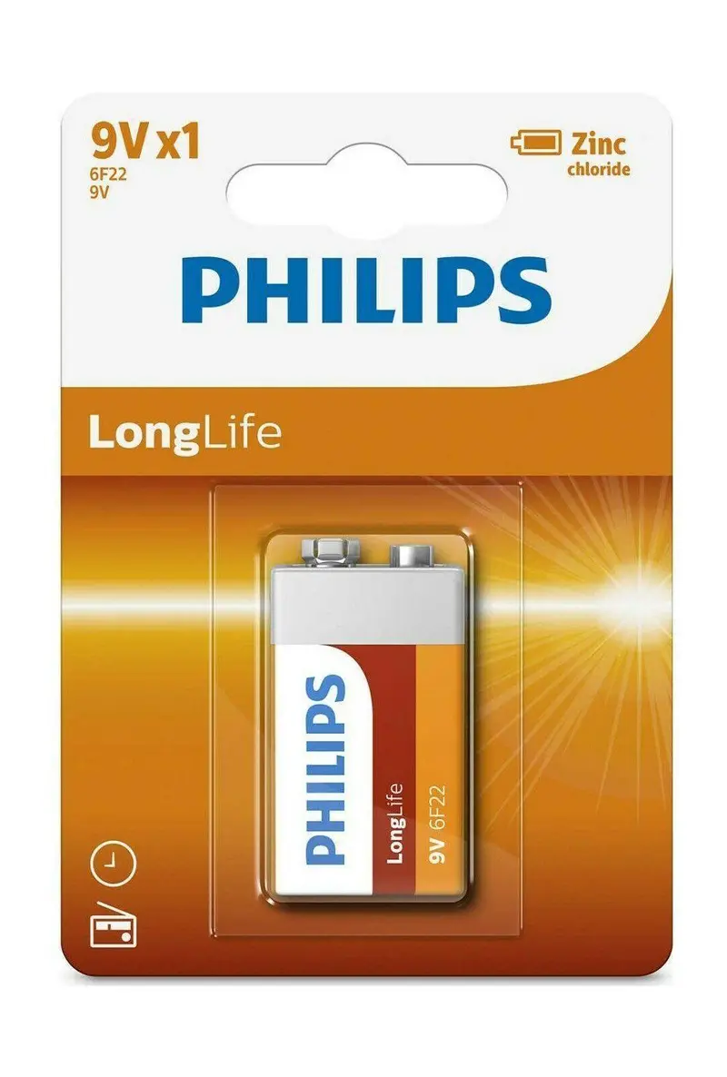 Philips Zinc Carbon 9V Battery – Single Long-Life Block Cell 1