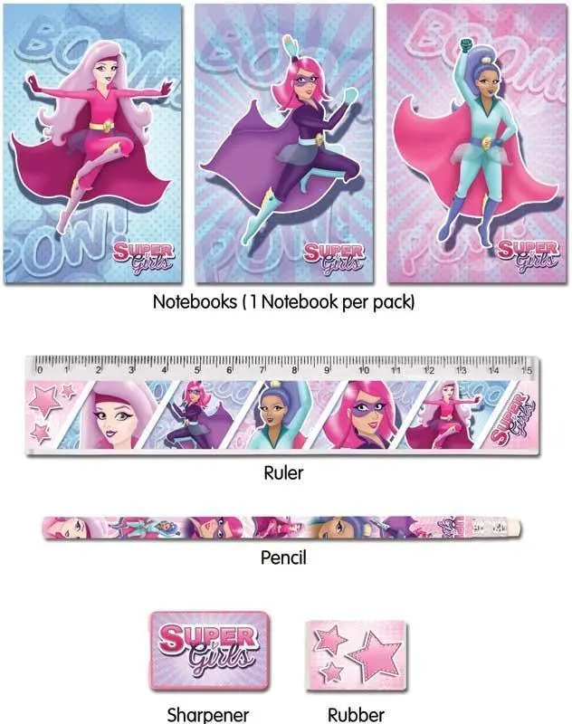 Pink Super Girls 5-Piece Stationery Collection 1