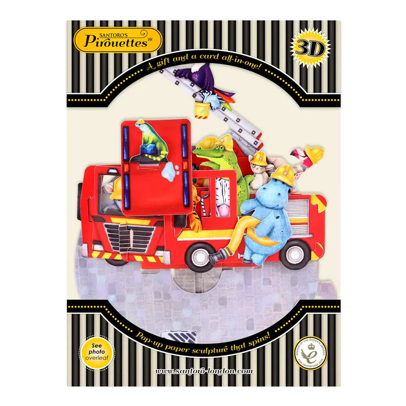Santoro Pirouette Animal Fire Truck Motion Card 1