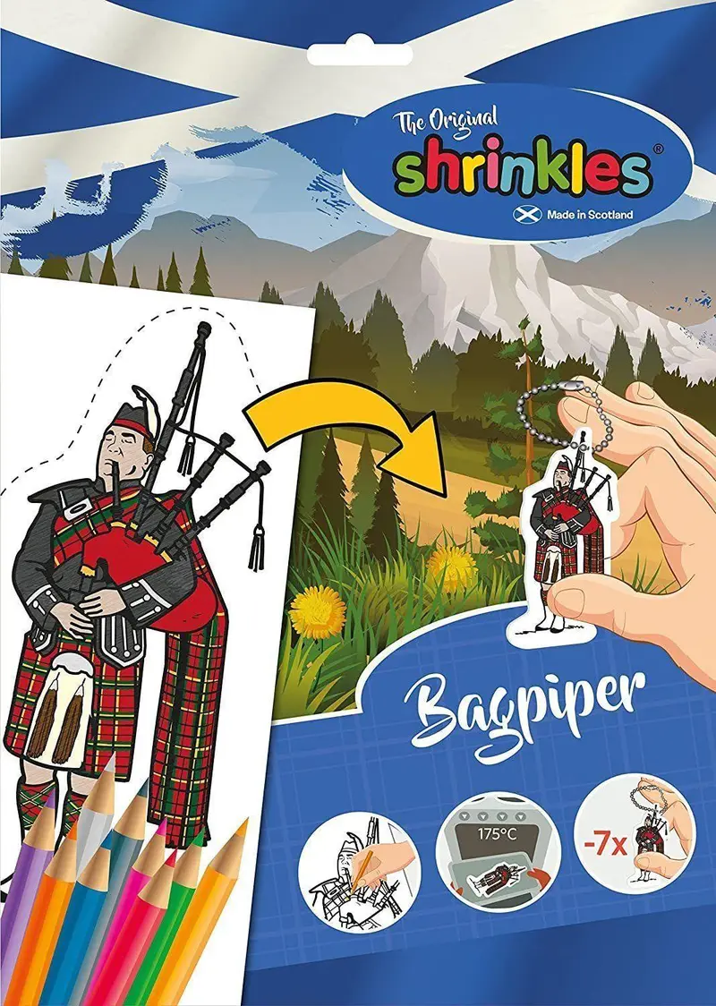 Shrinkles Scottish Bagpiper Craft Pack – Slim Format Shrink-Plastic Kit 1