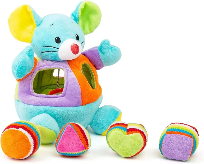 Small Foot Shape Sorter Mouse Plush – Soft Rattle Toy With Educational Sorting Elements 1