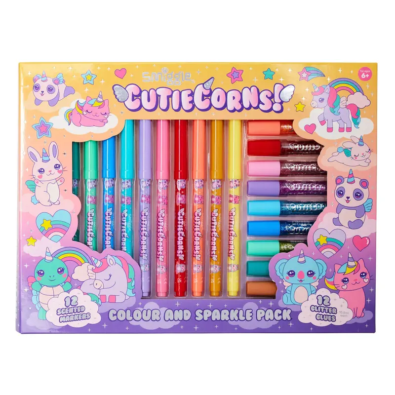 Smiggle Cutiecorns Scented Markers & Glitter Glue Set – Colorful Mix 1