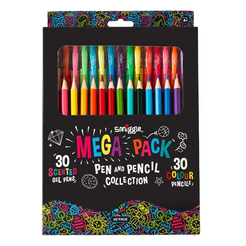 Smiggle Mega Scented Gel Pen & Pencil Bundle – 60-Piece Color Variety 1
