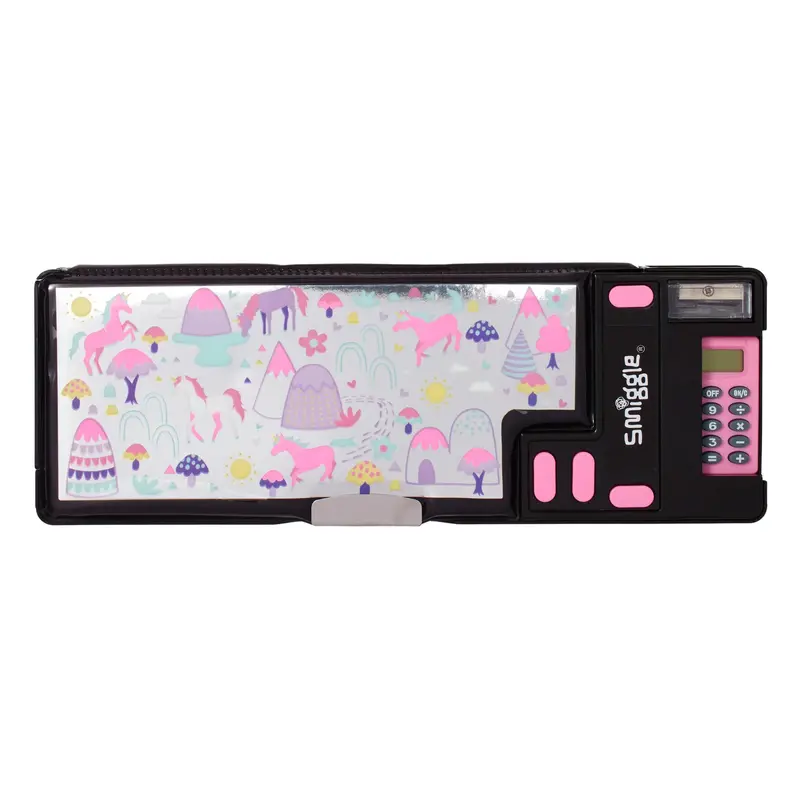 Smiggle Vibin Pop-Out Zip Pencil Case – Black & Grey Mix 1