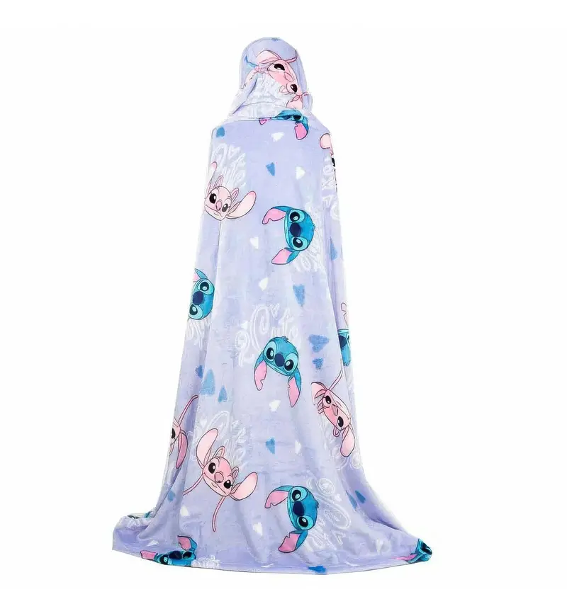 Stitch-Themed Hooded Coral Fleece Blanket – Disney Inspired, 120 X 150Cm 1