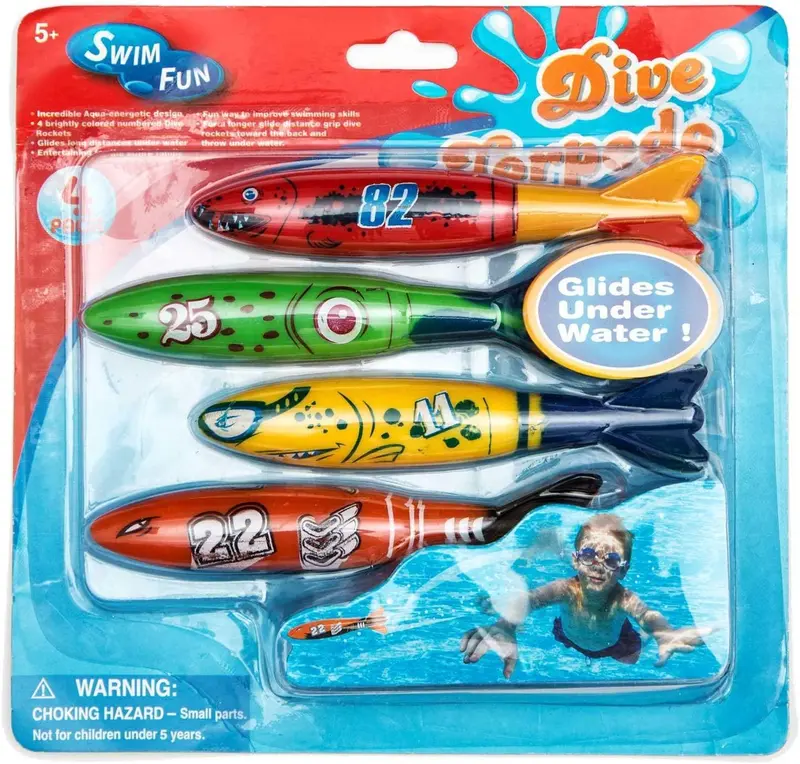 Swim Dart Dive Torpedo Set – 4-Pack Water Toy For Kids 1