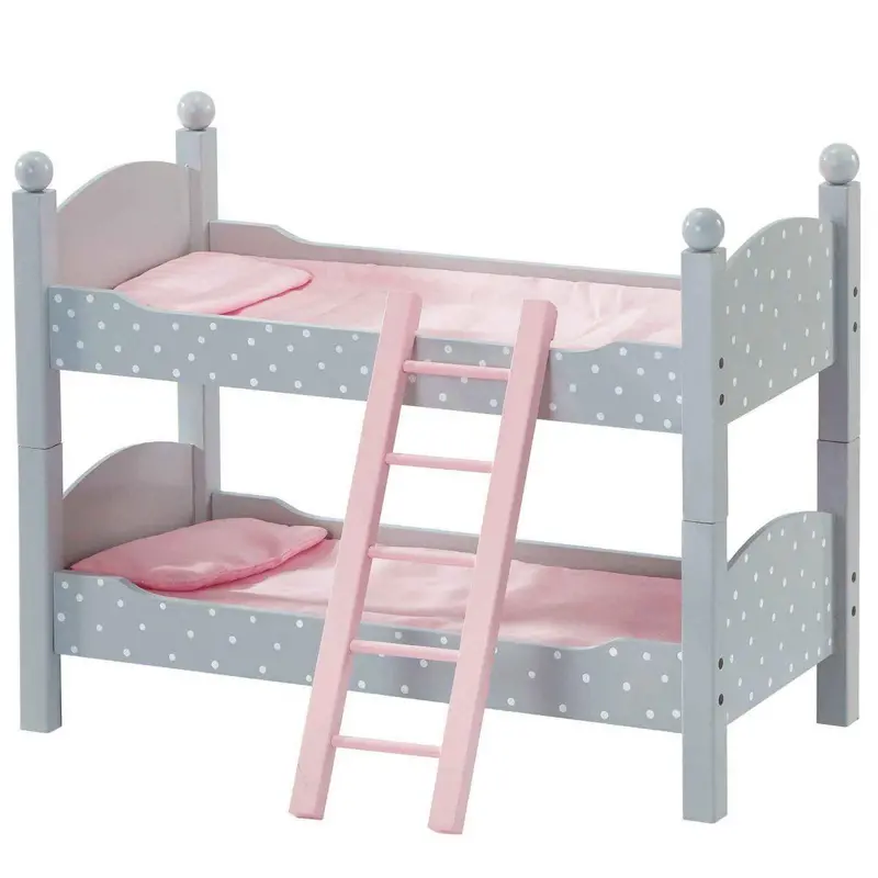 Teamson Polka Dot Princess Doll Bunk Bed – Gray & Pink 18-Inch Twin Bed 1