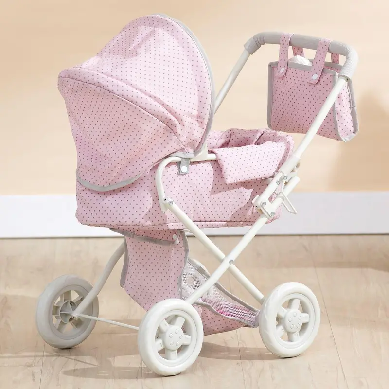 Teamson Usa Dots Princess Deluxe Baby Doll Stroller – Pink & Gray 1