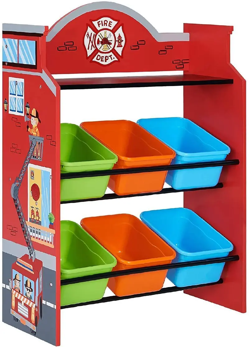 Teamson Usa Little Firefighter Toy Organizer With Labeled Storage Bins 1