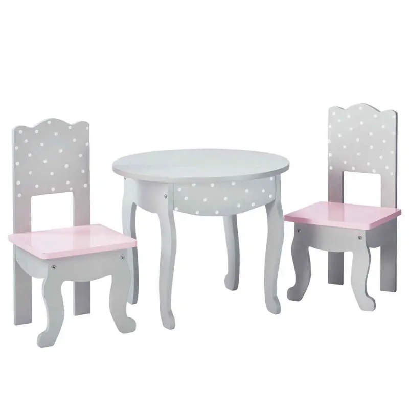 Teamson Usa Polka Dot Princess Doll Table And Two Chairs Set – Gray Finish 1