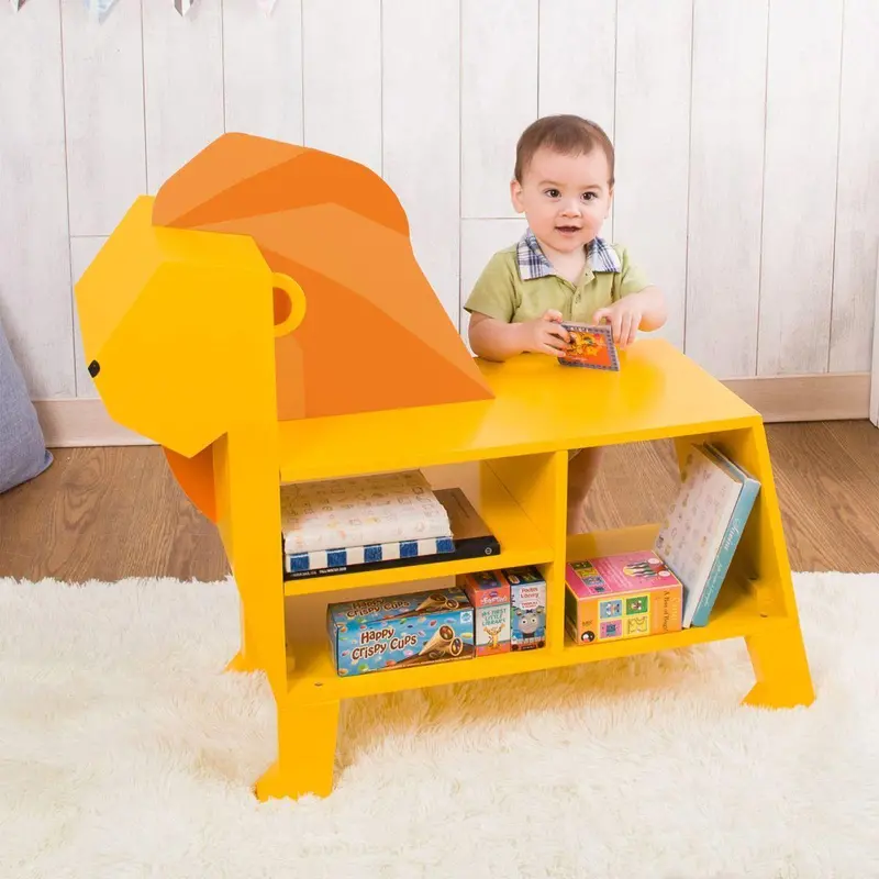 Teamson Zoo Kingdom Lion Bookshelf – Yellow And Orange Animal-Themed Storage 1
